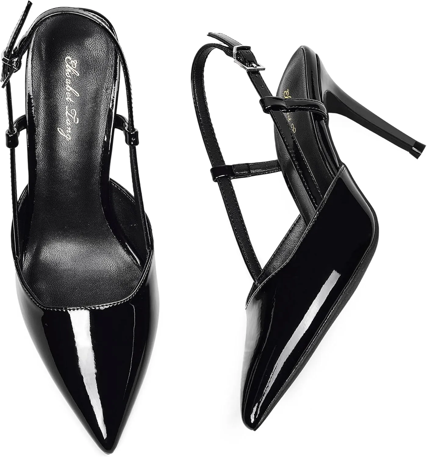 Elisabet Tang Women's Closed Toe Slingback Pointed Toe Stiletto Heel Pump Dress Shoes Buckle Strap Party Pumps Sexy