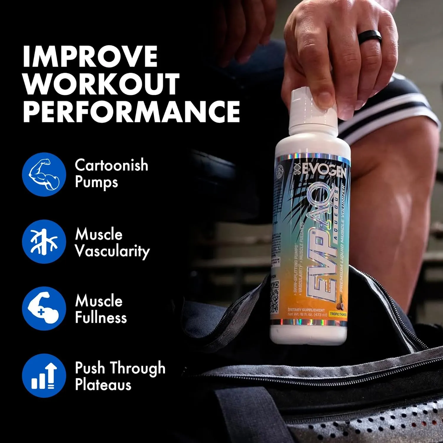 Evogen EVP AQ - Liquid Glycerol Muscle Volumizer | Pre Workout for Pumps, Vascularity, & Hydration | Premium Preworkout for Men & Women | Tropic Thunder | 16 fl oz