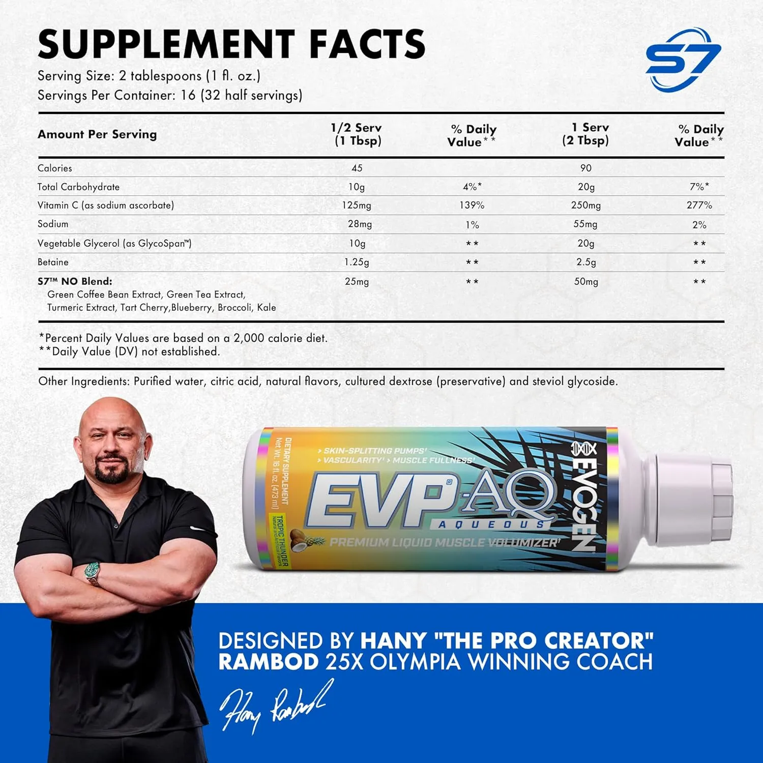 Evogen EVP AQ - Liquid Glycerol Muscle Volumizer | Pre Workout for Pumps, Vascularity, & Hydration | Premium Preworkout for Men & Women | Tropic Thunder | 16 fl oz