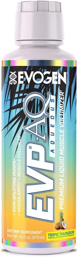 Evogen EVP AQ - Liquid Glycerol Muscle Volumizer | Pre Workout for Pumps, Vascularity, & Hydration | Premium Preworkout for Men & Women | Tropic Thunder | 16 fl oz