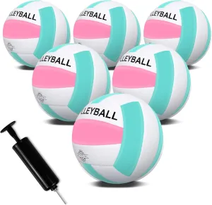 EVZOM 6 Pack Volleyballs Soft Beach Volleyball Official Size 5 for Outdoor/Indoor/Pool/Gym/Training Premium Volleyball Equipment Durability Stability Sports Ball with Pump