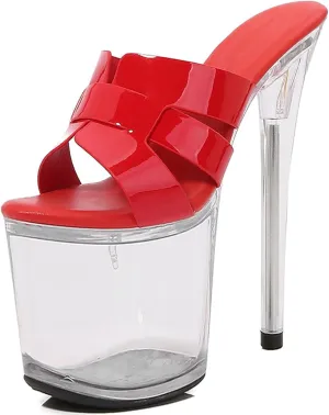 F&A LOVING Women's Clear Platform Slide 8 inch Heel Stiletto Sandal Shoes