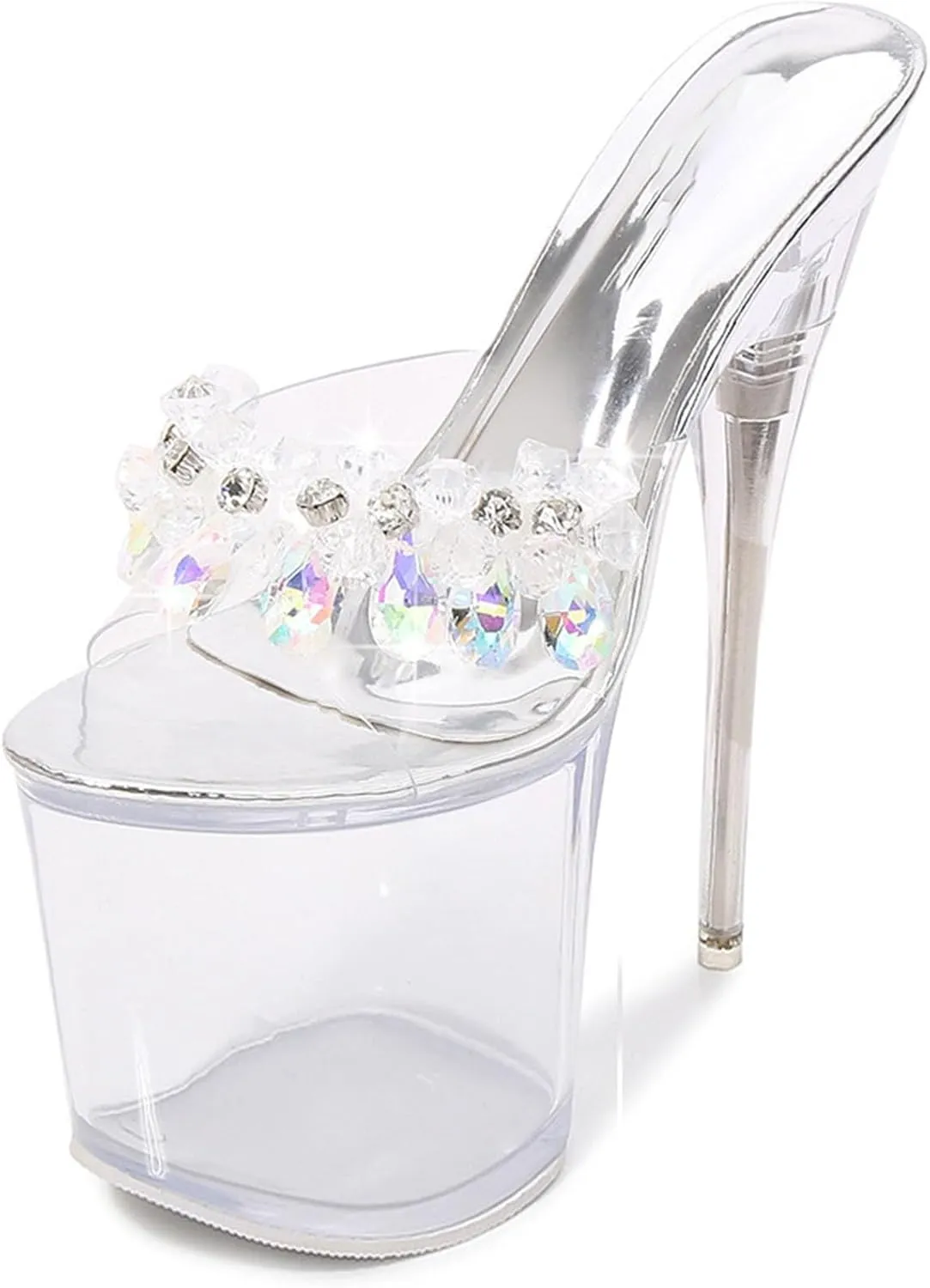 F&A LOVING Women's Clear Platform Slide 8 inch Heel Stiletto Sandal Shoes