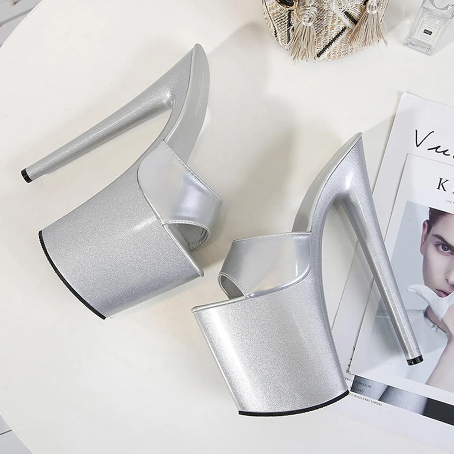 F&A LOVING Women's Platform Slide 8 inch Heel Stiletto Sandal Shoes
