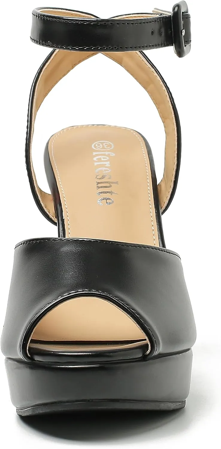 fereshte Women's High Heels Platform Sandals Ankle Strap Slingback Dress Sandal Pump Shoes