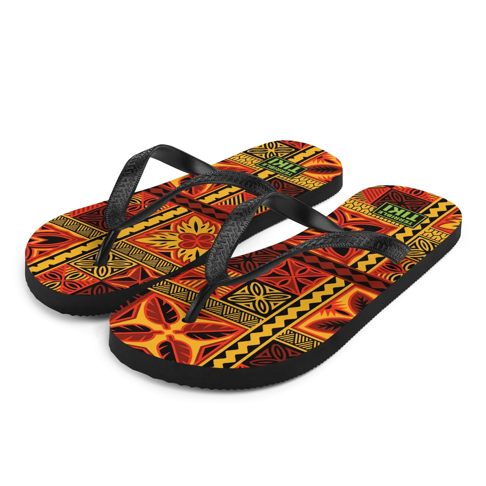 Fiery Tiki Squares Flip-Flops
