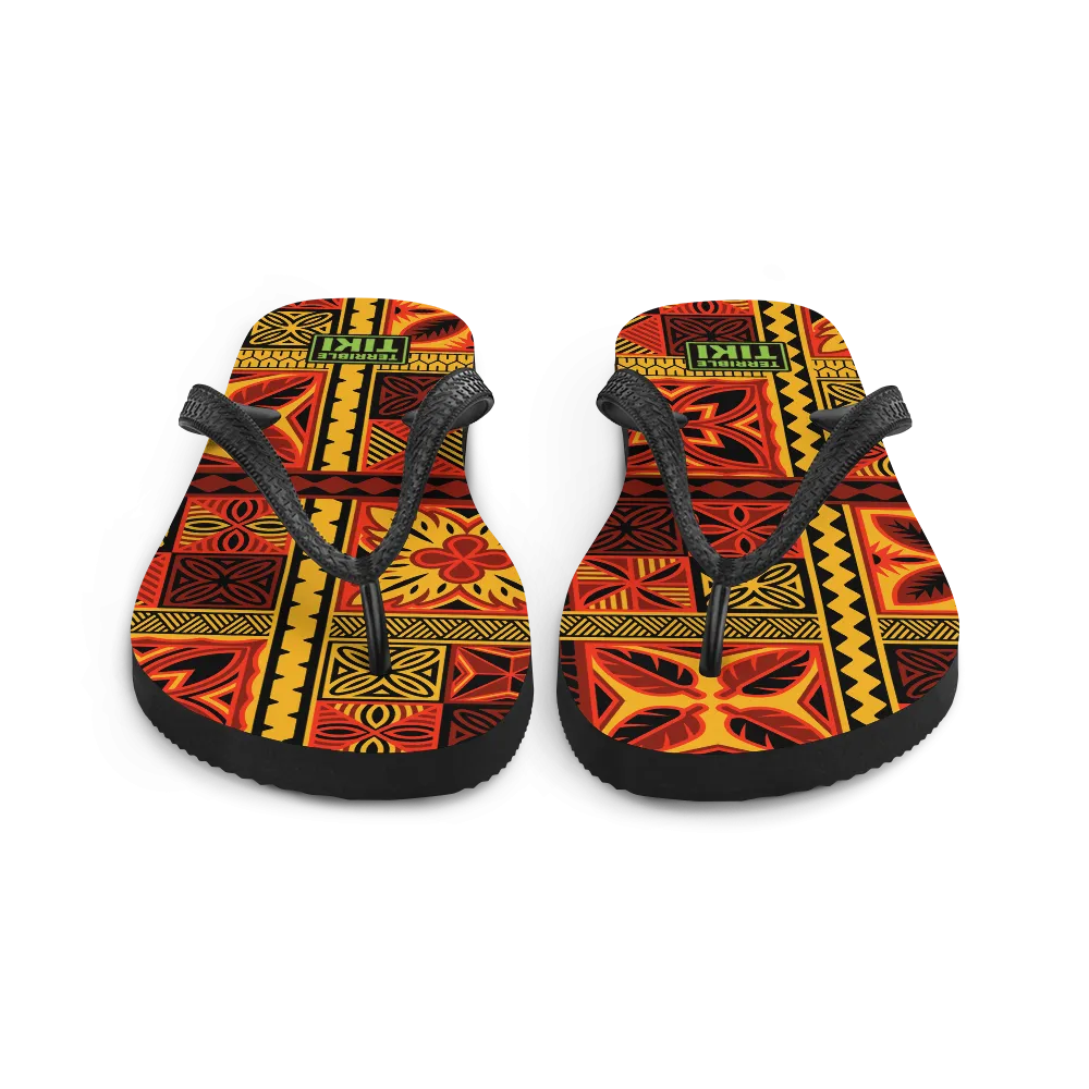 Fiery Tiki Squares Flip-Flops