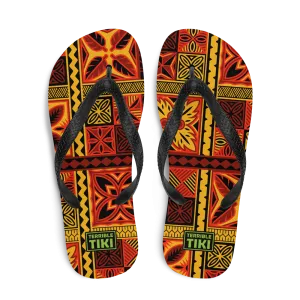 Fiery Tiki Squares Flip-Flops
