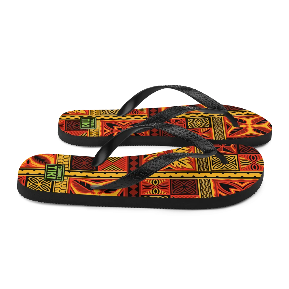Fiery Tiki Squares Flip-Flops