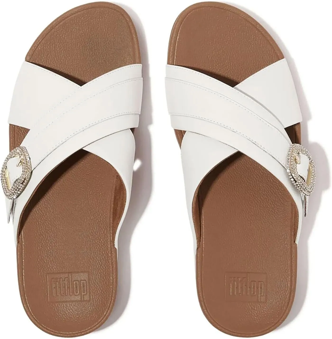 FitFlop Women's Lulu Crystal-Buckle Leather Cross Slides Wedge Sandal