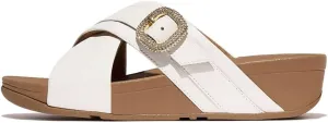 FitFlop Women's Lulu Crystal-Buckle Leather Cross Slides Wedge Sandal