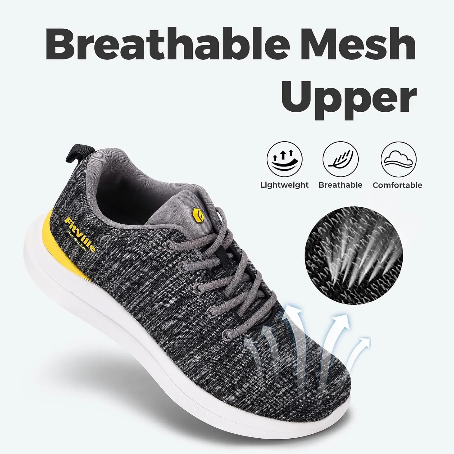 FitVille Men's Extra Wide Walking Shoes Comfortable Sneakers with Arch Support for Plantar Fasciitis - ArchPower FlyWave