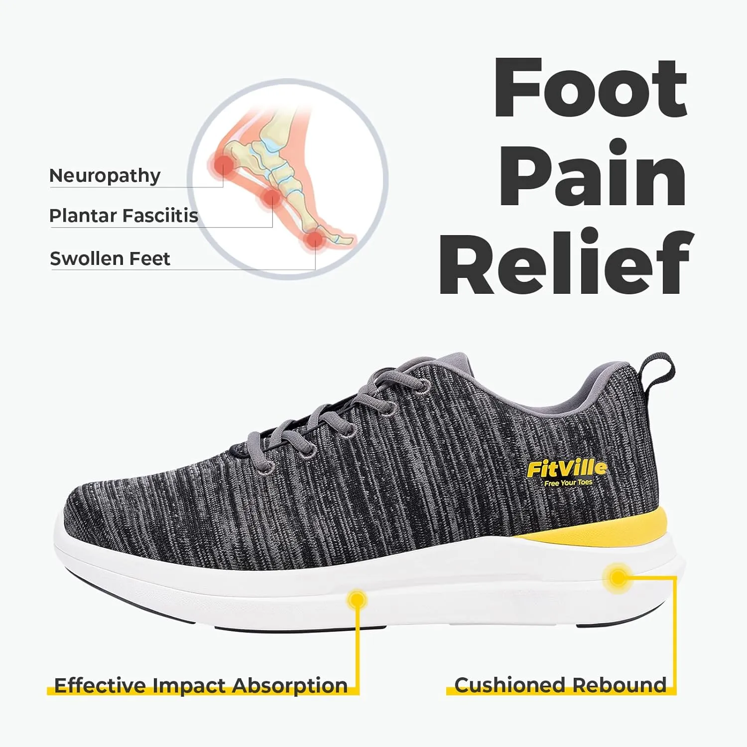 FitVille Men's Extra Wide Walking Shoes Comfortable Sneakers with Arch Support for Plantar Fasciitis - ArchPower FlyWave