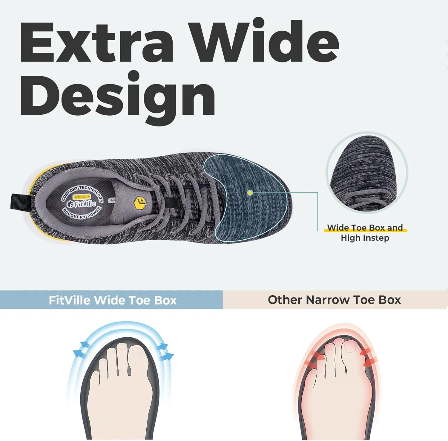 FitVille Men's Extra Wide Walking Shoes Comfortable Sneakers with Arch Support for Plantar Fasciitis - ArchPower FlyWave