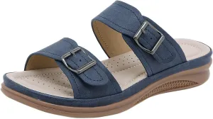 Flat Sandals for Women Slides Arch Support Comfort Slip Sandals Plantar Fasciitis Soft Cushion Slippers With Adjustable Straps Casual Walking Slippers