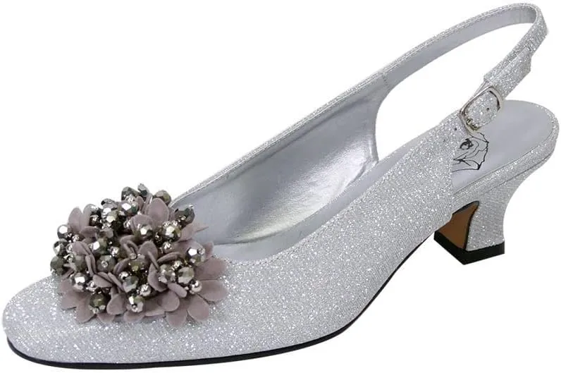 Floral Natalie Women Wide Width Dress Slingback Shoes with Bow