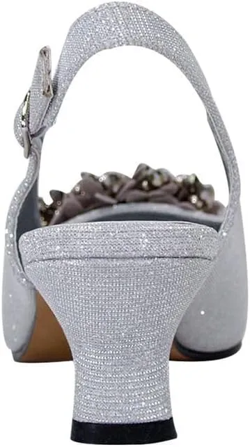 Floral Natalie Women Wide Width Dress Slingback Shoes with Bow