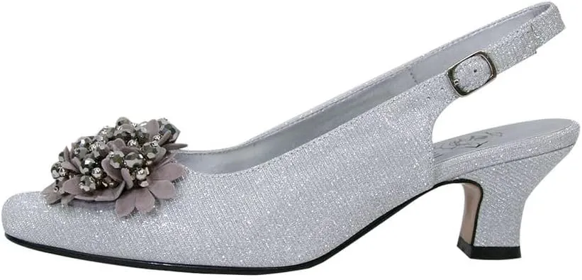 Floral Natalie Women Wide Width Dress Slingback Shoes with Bow