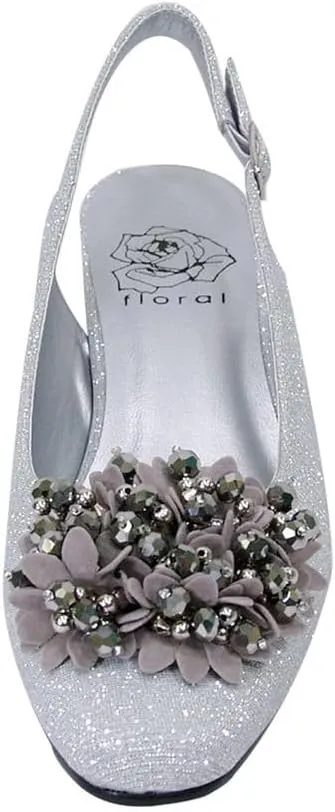 Floral Natalie Women Wide Width Dress Slingback Shoes with Bow