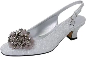 Floral Natalie Women Wide Width Dress Slingback Shoes with Bow