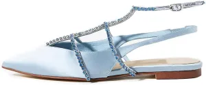FSJ Women's Pointed Toe Slingback Flats Gladiator Crystal Strap Sandals Low Heels Dress Pump Satin Party Shoes Size 4-15 US