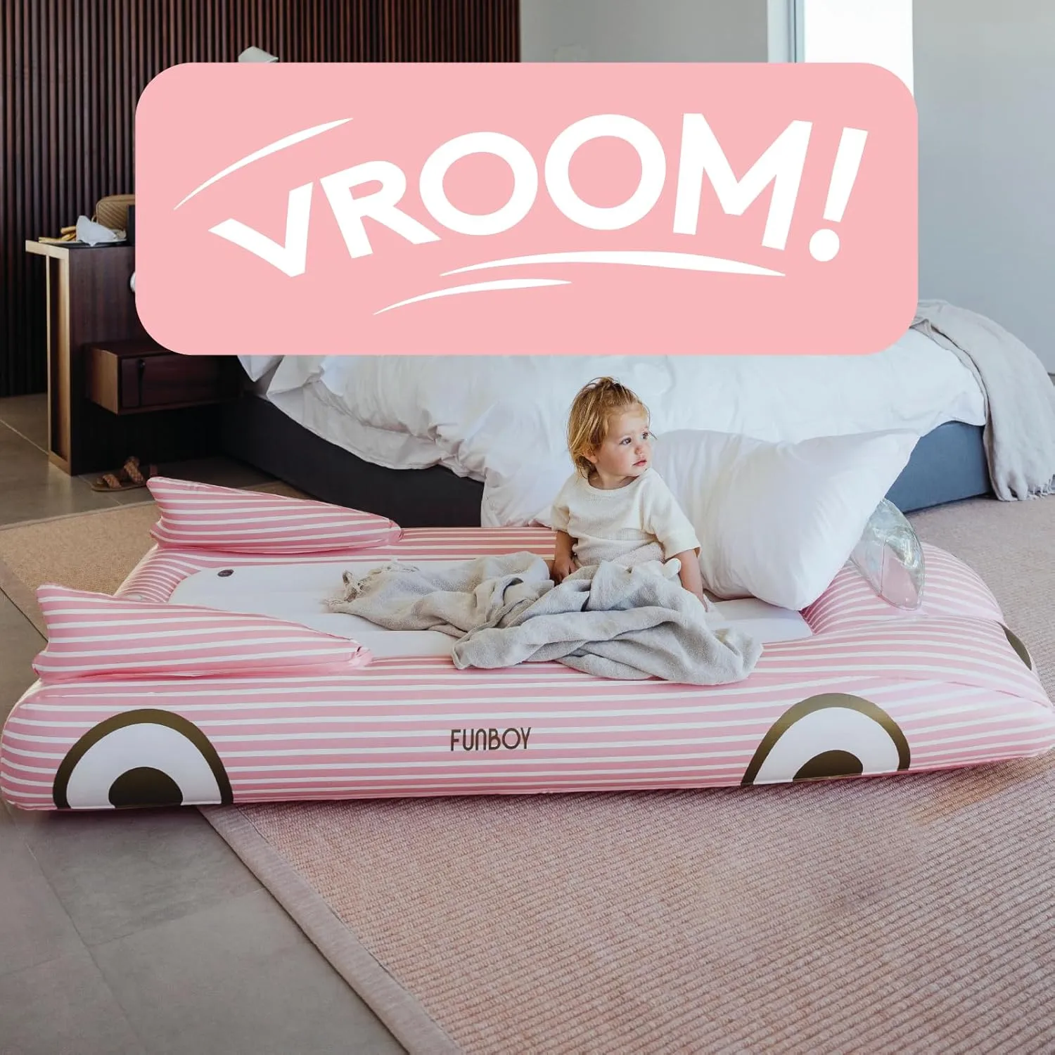 FUNBOY Kids Pink Inflatable Travel Bed & Mattress. Perfect for Sleepovers. Includes Carrying Case Storage Bag, Twin