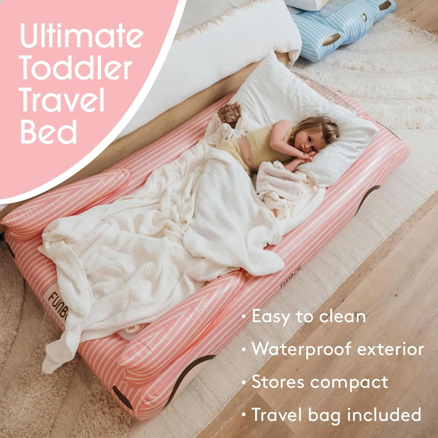 FUNBOY Kids Pink Inflatable Travel Bed & Mattress. Perfect for Sleepovers. Includes Carrying Case Storage Bag, Twin