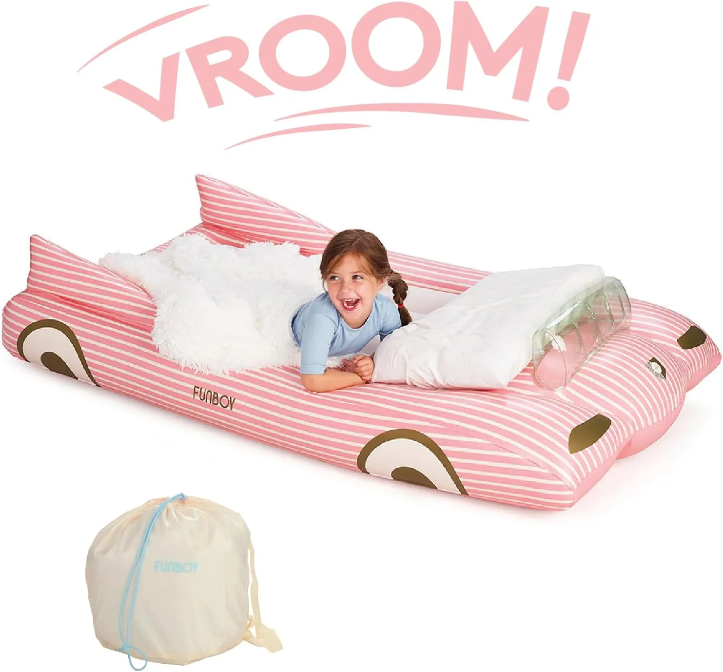 FUNBOY Kids Pink Inflatable Travel Bed & Mattress. Perfect for Sleepovers. Includes Carrying Case Storage Bag, Twin