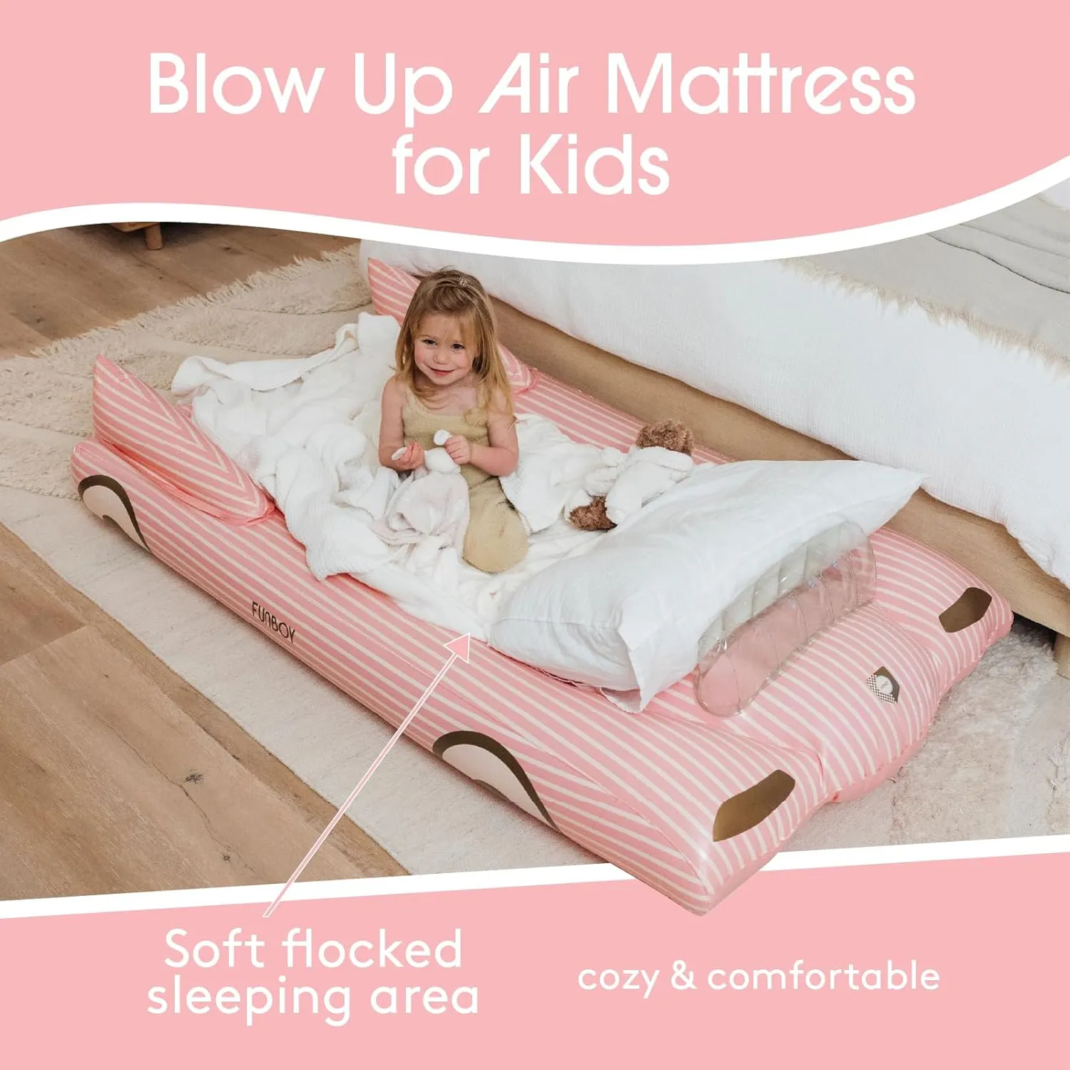 FUNBOY Kids Pink Inflatable Travel Bed & Mattress. Perfect for Sleepovers. Includes Carrying Case Storage Bag, Twin