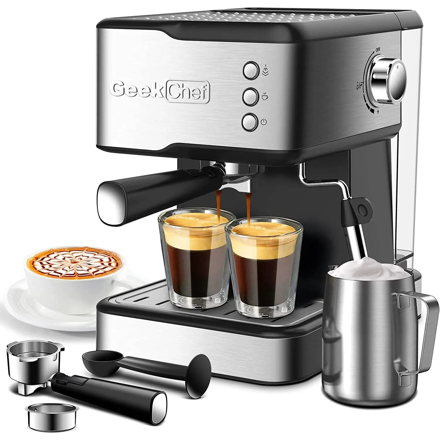 Geek Chef Espresso Machine Coffee with Milk Frother Steam Wand