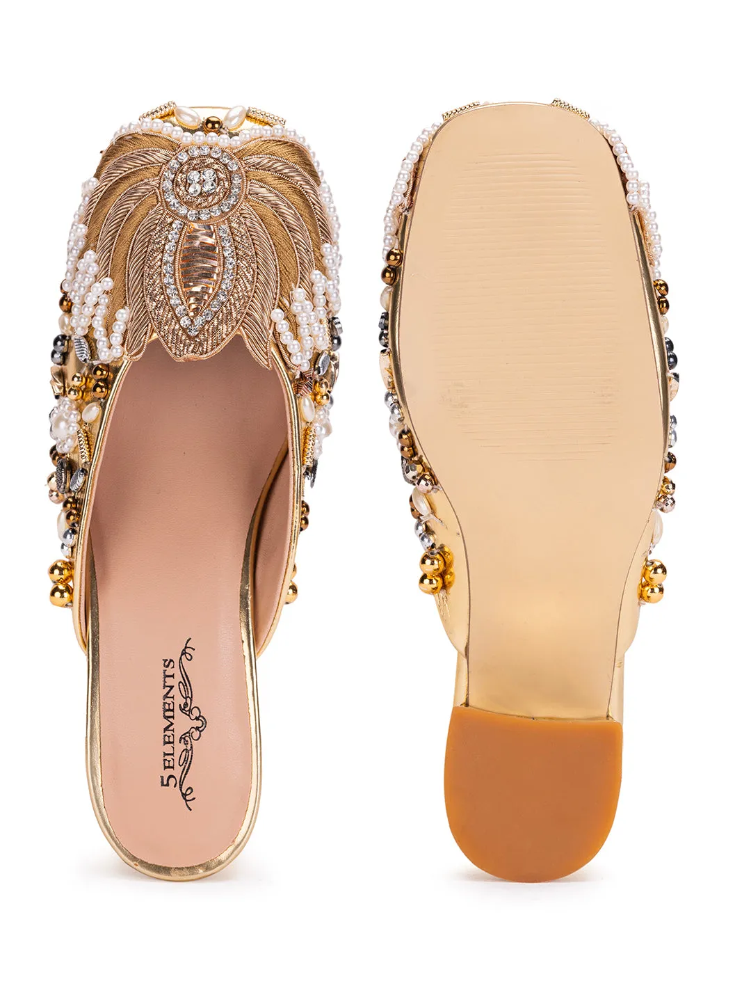 Gold lotus-Mule heel