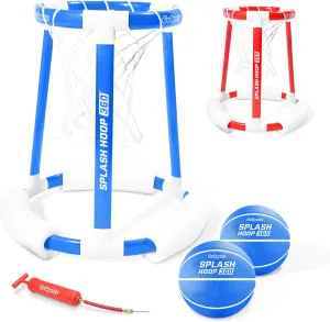 GoSports Splash Hoop 360 Floating Pool Basketball Game - Choose Red or Blue - Includes Hoop, 2 Balls and Pump