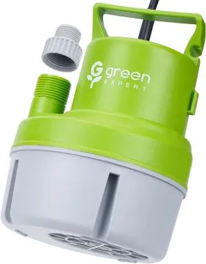 Green Expert 1/6HP Submersible Utility Pump with Multipurpose Adapter Kit, Full Corrosion Resistant, Vinegar/Pools/Salt Water Applicable, Easy to Use with Garden Hoses
