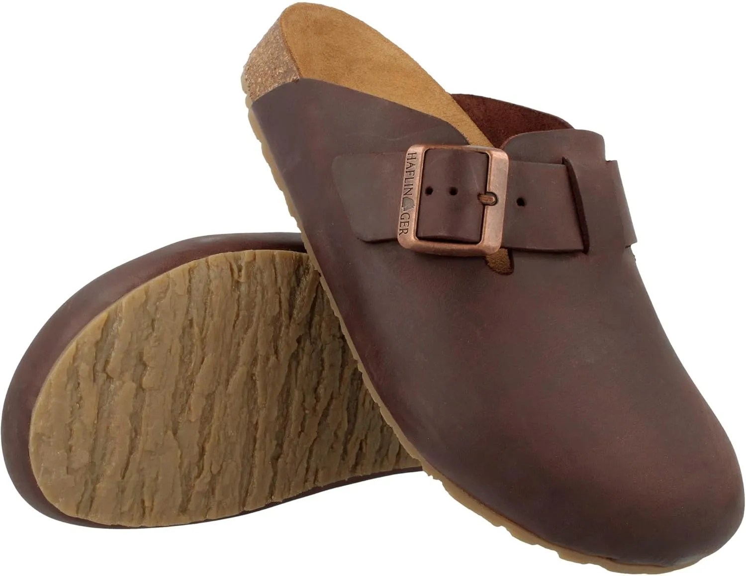 HAFLINGER Porto Elegant Leather Clog with Rubber Sole and Cork Latex Footbed Slipper Unisex