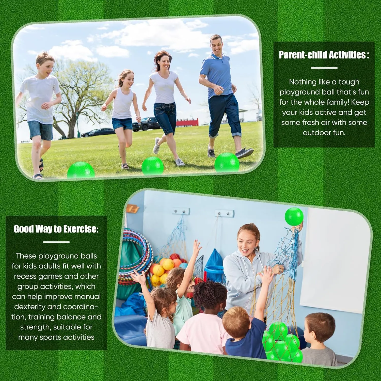 Hanaive 6 Pcs Kickballs 10 Inch Playground Ball Rubber Inflatable Dodgeball with Pump and Storage Bag Bouncy Kickball for Adults Sports Outdoor Activities(Green)