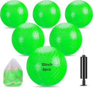 Hanaive 6 Pcs Kickballs 10 Inch Playground Ball Rubber Inflatable Dodgeball with Pump and Storage Bag Bouncy Kickball for Adults Sports Outdoor Activities(Green)