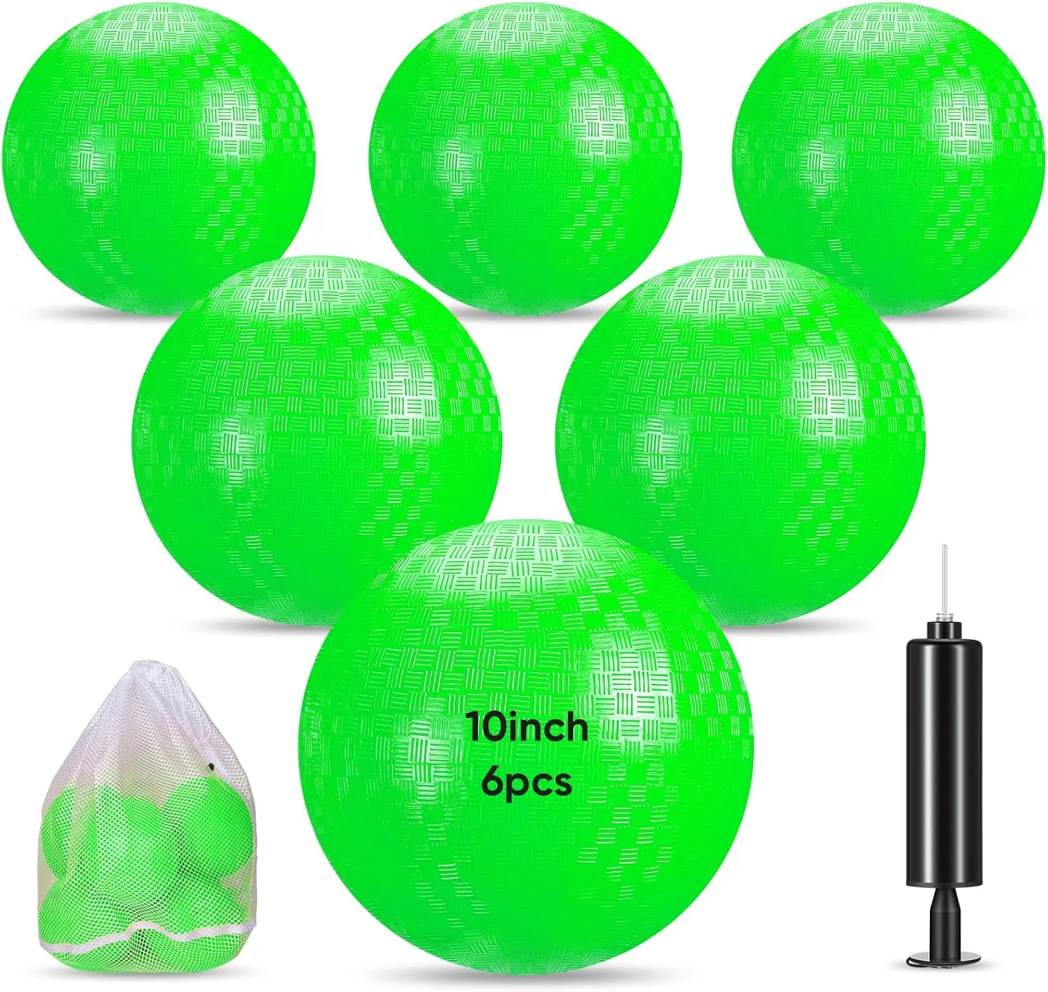 Hanaive 6 Pcs Kickballs 10 Inch Playground Ball Rubber Inflatable Dodgeball with Pump and Storage Bag Bouncy Kickball for Adults Sports Outdoor Activities(Green)