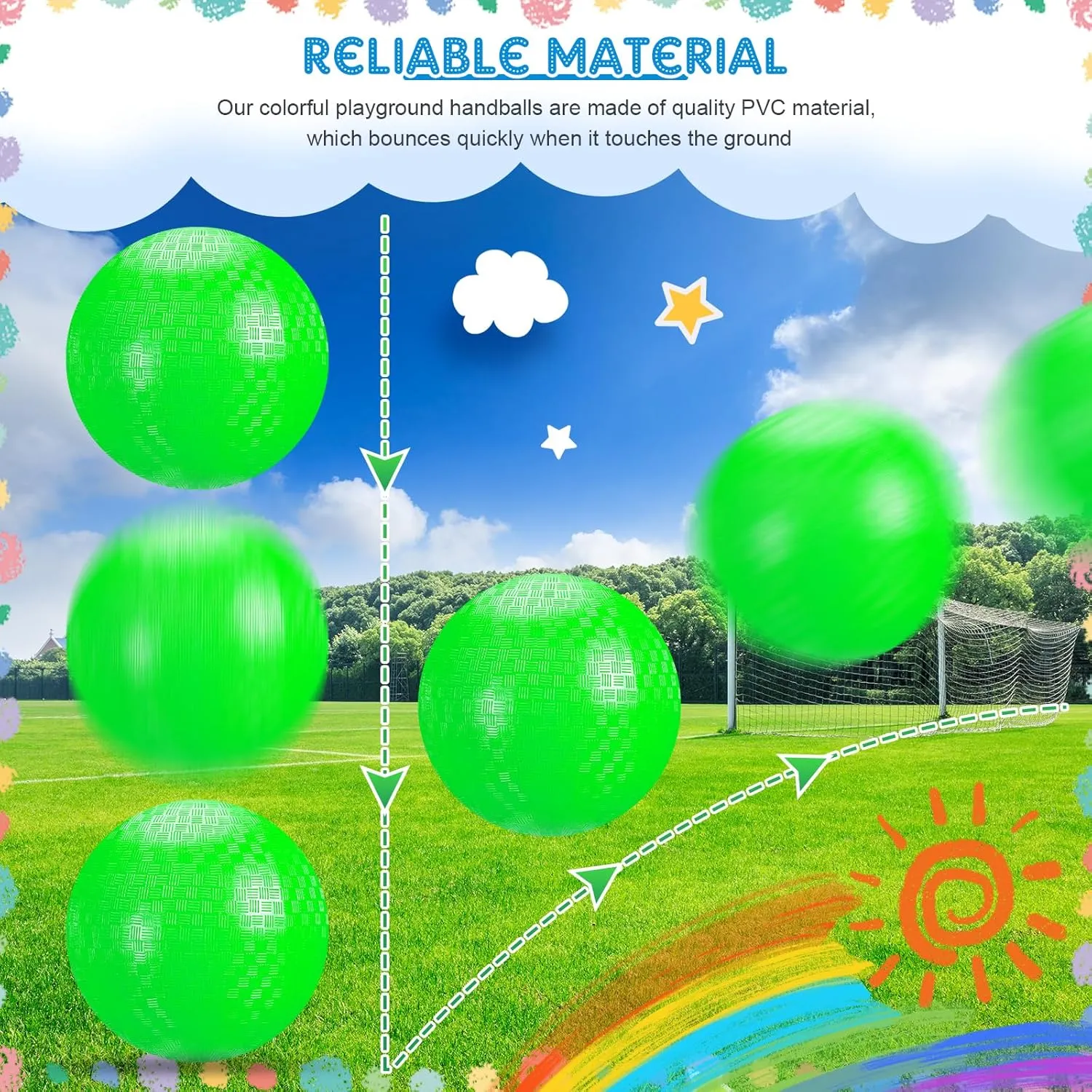 Hanaive 6 Pcs Kickballs 10 Inch Playground Ball Rubber Inflatable Dodgeball with Pump and Storage Bag Bouncy Kickball for Adults Sports Outdoor Activities(Green)