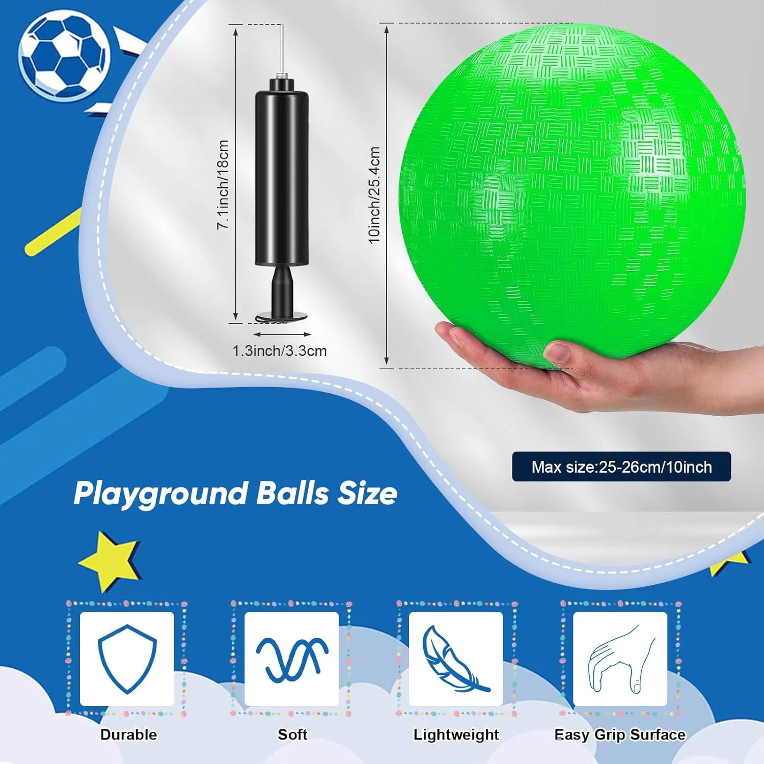 Hanaive 6 Pcs Kickballs 10 Inch Playground Ball Rubber Inflatable Dodgeball with Pump and Storage Bag Bouncy Kickball for Adults Sports Outdoor Activities(Green)