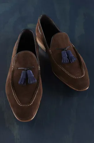 Handmade Brown Leather Loafers with Tassel for Men