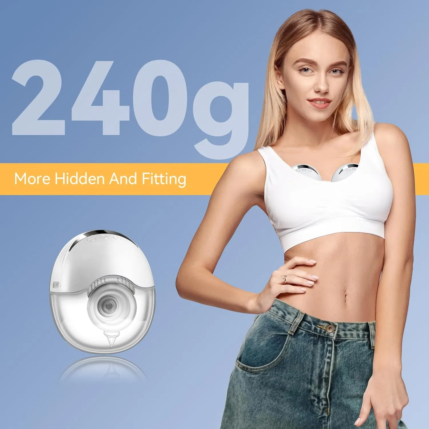 Hands Free Breast Pump Wearable MY-375 - Strong Suction, Low Noise, Wearable Breastfeeding Pump with 4 Mode &12 Levels, Portable Electric Breast Pump 24mm - 17/19/21/Insert/Flange, 2 Pack (White)