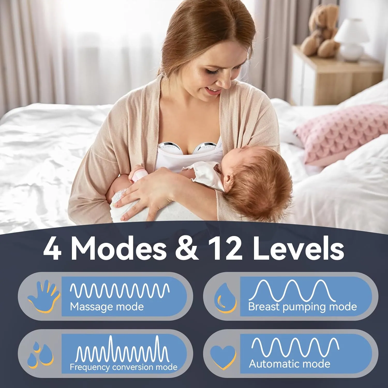 Hands Free Breast Pump Wearable MY-375 - Strong Suction, Low Noise, Wearable Breastfeeding Pump with 4 Mode &12 Levels, Portable Electric Breast Pump 24mm - 17/19/21/Insert/Flange, 2 Pack (White)