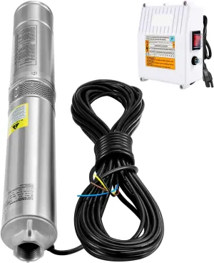 Happybuy 3HP Deep Well Submersible Pump, 230V/60Hz, 37GPM, 640 ft Head, Stainless Steel, 33 ft Cord & External Control Box, IP68 Waterproof, for Industrial, Irrigation, & Home Use