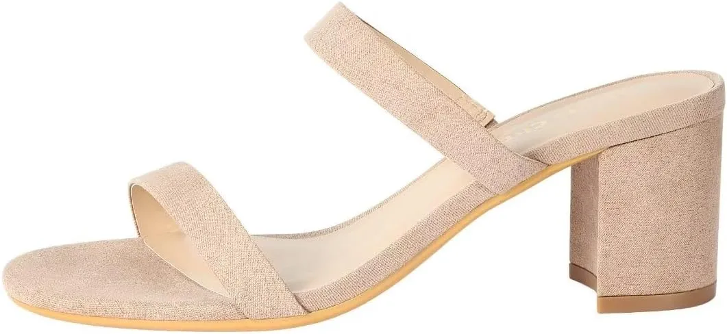 Heels Charm Women's Chunky Block Low Heeled Sandals 2.75 Inches Open Toe Two Strap Slip on Block High Heel Sandal Dress Sandals Daily Work Party Shoes