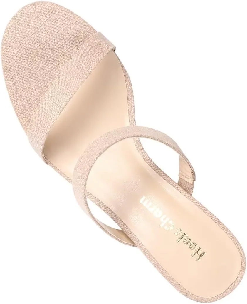 Heels Charm Women's Chunky Block Low Heeled Sandals 2.75 Inches Open Toe Two Strap Slip on Block High Heel Sandal Dress Sandals Daily Work Party Shoes