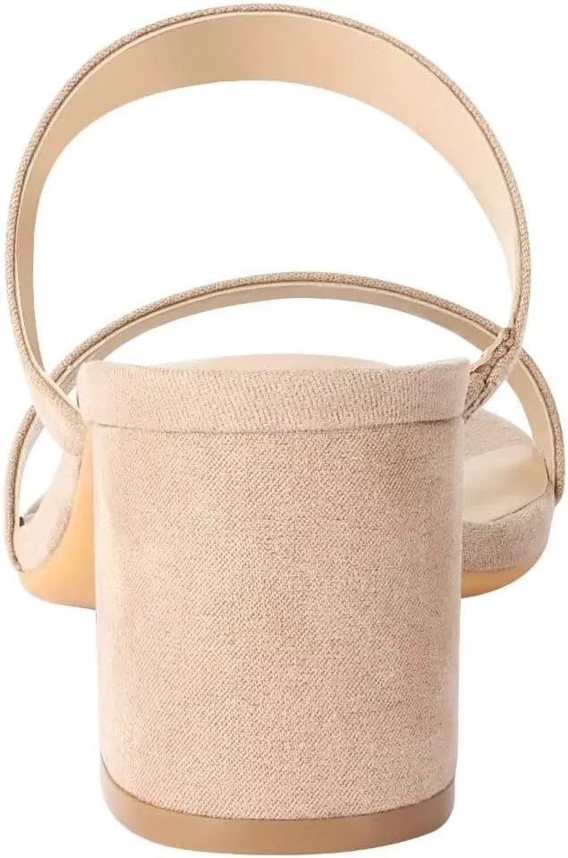 Heels Charm Women's Chunky Block Low Heeled Sandals 2.75 Inches Open Toe Two Strap Slip on Block High Heel Sandal Dress Sandals Daily Work Party Shoes