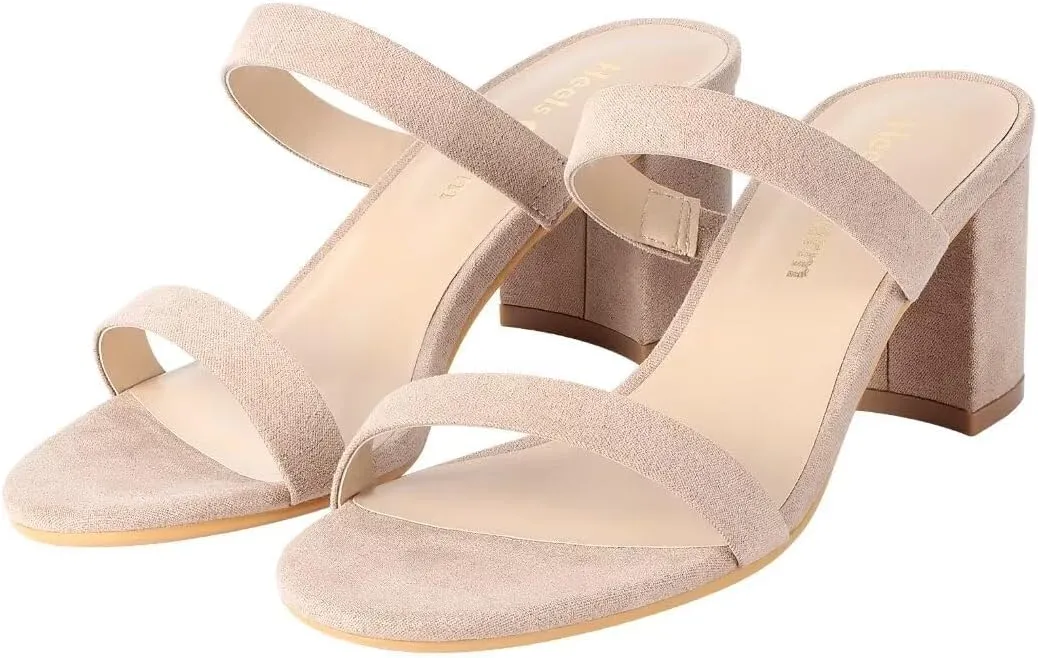 Heels Charm Women's Chunky Block Low Heeled Sandals 2.75 Inches Open Toe Two Strap Slip on Block High Heel Sandal Dress Sandals Daily Work Party Shoes