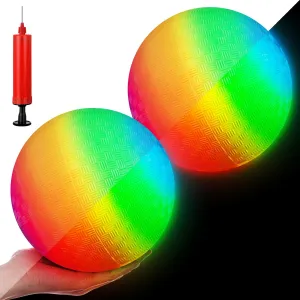 Hiboom 2 Pcs LED Kickballs Dodgeballs Light up Playground Ball Bouncy Balls with Pump for Kids Adults Playground School Backyard Game Outdoor Glow in The Dark Party Supplies