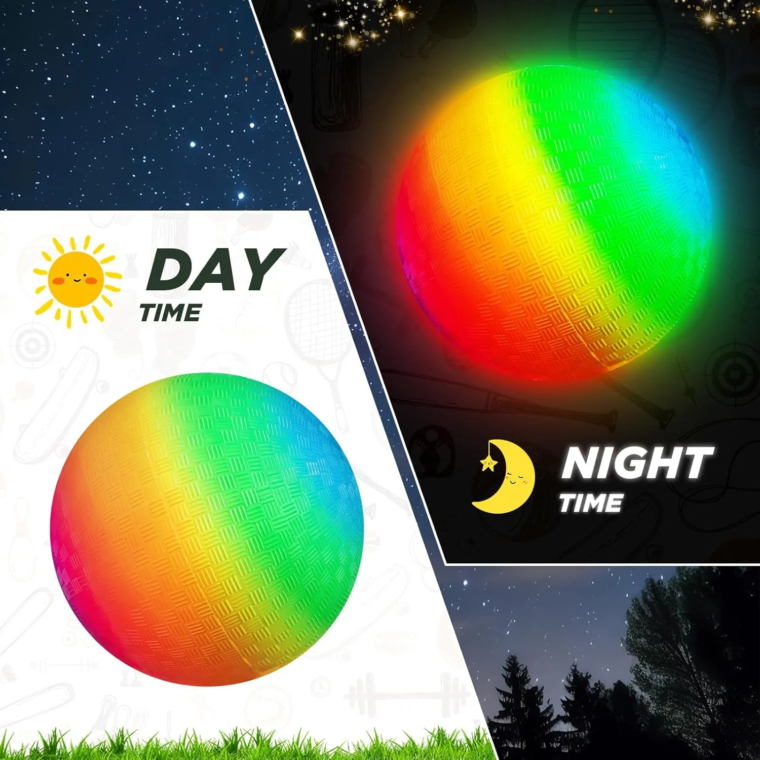Hiboom 2 Pcs LED Kickballs Dodgeballs Light up Playground Ball Bouncy Balls with Pump for Kids Adults Playground School Backyard Game Outdoor Glow in The Dark Party Supplies