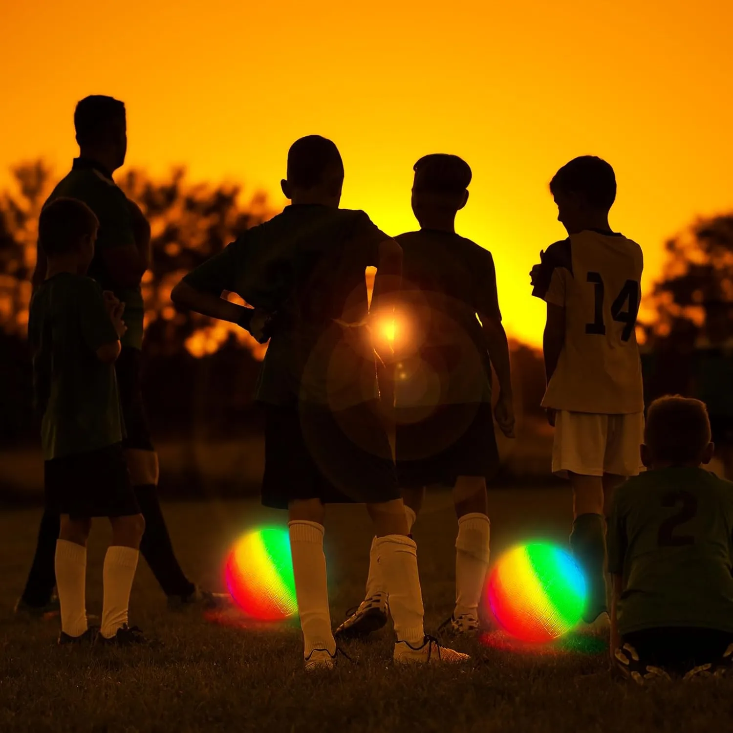 Hiboom 2 Pcs LED Kickballs Dodgeballs Light up Playground Ball Bouncy Balls with Pump for Kids Adults Playground School Backyard Game Outdoor Glow in The Dark Party Supplies